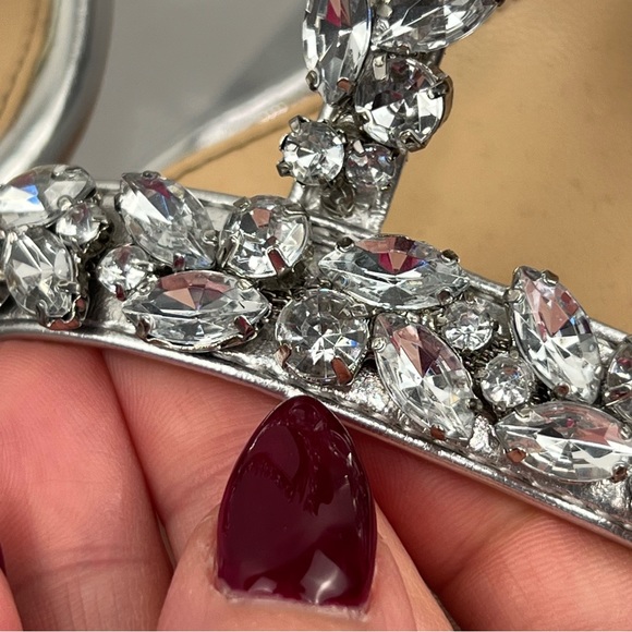 Jewel Badgley Mischka Silver Rhinestone High Heels Size 7.5 - Picture 5 of 16